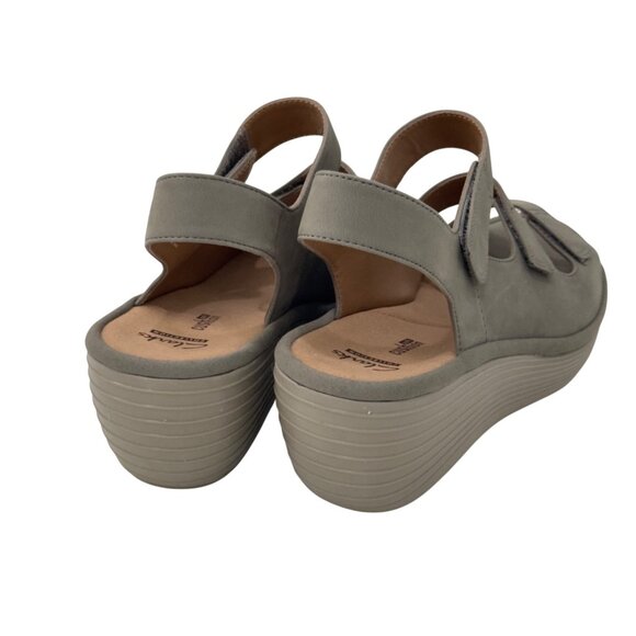 Clarks Reedly Juno Tan Sage Leather Wedge Sandals Womens 9.5M Adjustable Straps - Picture 12 of 15